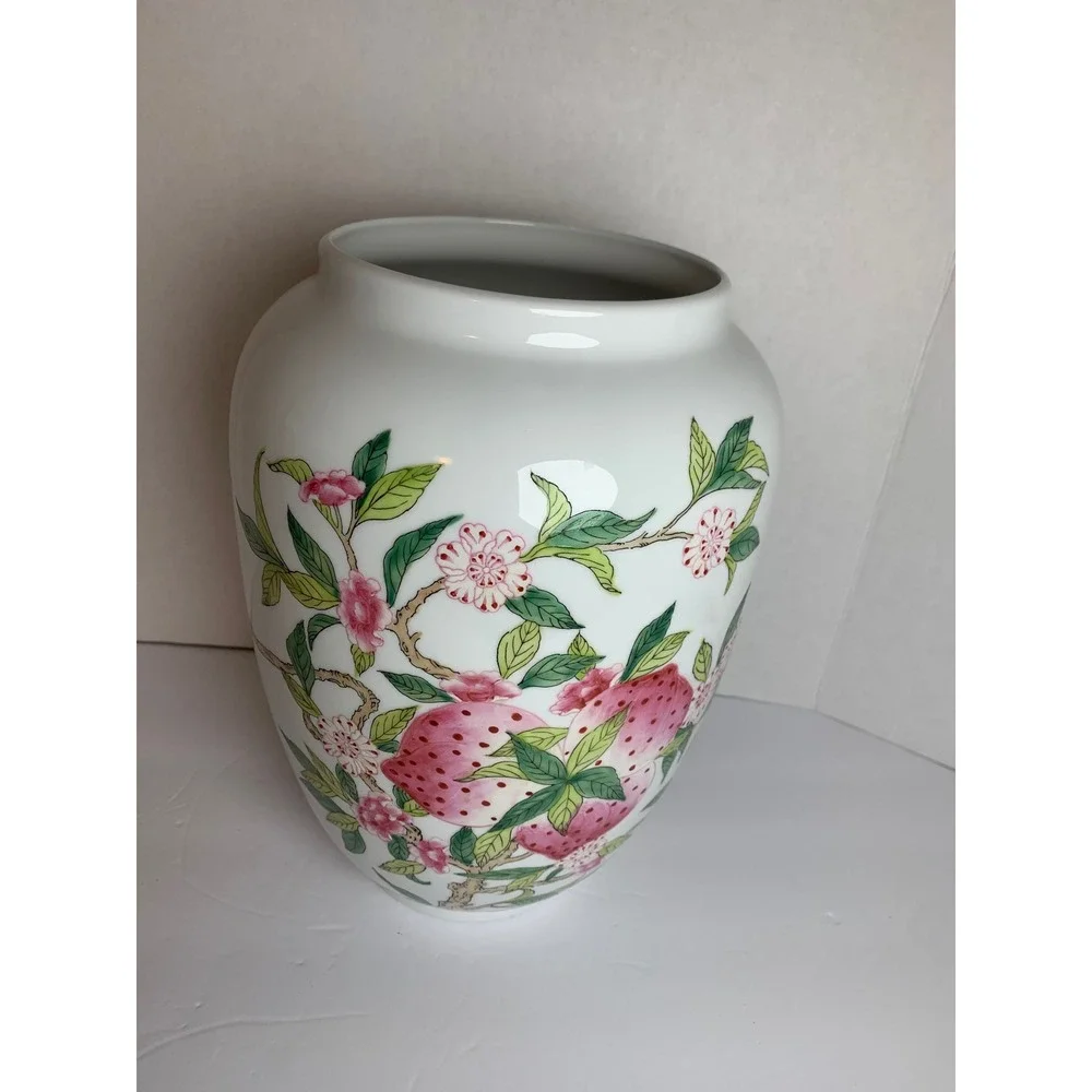 Vintage Quintessential Exclusive Porcelain Peach Blossom Floral Botanical Vase